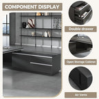 Modern L Shape Executive Desk with Storage Drawers – Large Black Corner Office Table for Home Workspace, Spacious Executive Desk with Cabinets (Black/Left, 87" L * 63" W * 30" H)