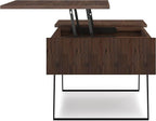 SIMPLIHOME Lowry Lift Top Coffee Table - 48 inch Wide Solid Acacia Wood and Metal Living Room Table in Distressed Charcoal Brown, Modern Industrial Cocktail Table with Hidden Storage and Open Shelf