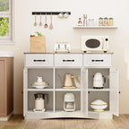 Gizoon Farmhouse Sideboard Buffet Cabinet, 42.5'' Kitchen Storage Cabinets with 3 Drawers and Barn Doors, Wood Coffee Bar Cabinet with Adjustable Shelf for Kitchen, Dining Room, Living Room, Grey
