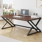 LVB Walnut Large Office Desk, Modern Long Wood Metal Computer Desk, Industrial Rustic Double Workstation Desk for Two People, Vintage PC Executive Work Study Writing Computer Table for Home, 78.7 in
