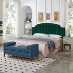 24KF Velvet Fabric Upholstered King/California King Headboard with Nail Trims, Modern Vertical Channel Design with Curved King Headboard, 6052-K-Jade