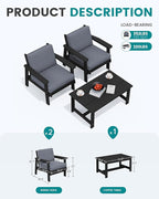 SERWALL HDPE Outdoor Couch, Black Frame and Grey Cushion