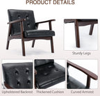 Bonzy Home Mid Century Modern Accent Chairs Set of 2 for Living Room, Upholstered Faux Leather Armchair Comfy Retro Bedroom Side Chair with Solid Wood Frame, Black