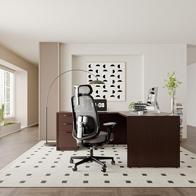 82.67" x 66.93" Bow Front L-Shaped Executive Desk with 3-Drawer File Cabinet (Espresso)
