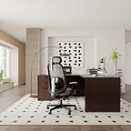 82.67" x 66.93" Bow Front L-Shaped Executive Desk with 3-Drawer File Cabinet (Espresso)