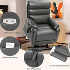 EONIX Wide Lay Flat Power Lift Recliner Chair for Elderly, Heavy Duty Oversized Breathable Faux Leather Lift Chairs Recliner Sofa with Heat and Massage and Charging Ports, Grey