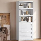 Bookcase with 4 Drawers, 72.1" Tall Bookshelf with 3 Storage Shelves, Large Bookshelves Cabinet for Living Room, Bedroom, Home Office (White)