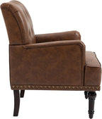 UIXE PU Leather Accent Chairs Set of 2, Modern Upholstered Armchair for Living Room, Comfy Arm Chair Single Sofa Reading Seat with Wooden Legs for Office Home Bedroom - Brown