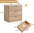LEYAOYAO 23" Wide Fluted Farmhouse Night Stand Set of 2 with Charging Station, 3 Drawers Large End Table w/Metal Handle, Natural Nightstand Bedside Table,Wood Dresser for Bedroom, Closet