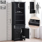 72in Tall Bookshelf 7 Tier Bookcase with Drawer and Barn Doors and Adjustable Shelves, Black Farmhouse Book Shelf with Storage Cabinet, Wood Freestanding Display Bookshelves for Living Room