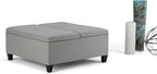 SIMPLIHOME Ellis 36 inch Wide Contemporary Square Coffee Table Storage Ottoman in Dove Grey Linen Look Fabric, Assembled, For the Living Room and Bedroom