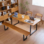 Modern Solid Wood Executive Desk – Spacious and Minimalist Home Office Workstation Perfect for Writing and Professional Use (Light Brown, 55.12)