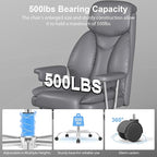 Big and Tall Office Chair, Executive Home Office Desk Chair, Comfy Leather High-Back Reclining Computer Chair with Retractable Footrest and Padded Arms, 360°Swivel Rolling Wheels, Wide Seat, Gray