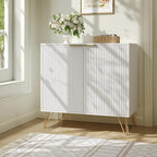 Fluted Storage Cabinet, 2 Doors Sideboard Buffet Cabinet, Modern Wood Accent Cabinet with Adjustable Shelves, Console Table for Living Room, Hallway, Entryway, White