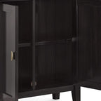 SIMPLIHOME Redmond SOLID WOOD 32 inch Wide Transitional Low Storage Cabinet in Hickory Brown for the Living Room, Entryway and Family Room