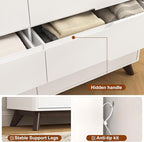 Dresser for Bedroom with 8 Drawers, 55" Large Dresser & Chest of Drawers with Charging Station, Wood Closet Clothes Storage Tall Dressers Organizer for Bedroom Living Room Hallway, White