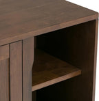 SIMPLIHOME Harper SOLID WOOD 30 inch Wide Mid Century Modern Low Storage Cabinet in Walnut Brown, with Large Space Behind 2 Sliding Notched Handle Doors with 2 Adjustable Shelves