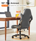Office Desk Chair, Ergonomic Computer Chair with Padded Flip-Up Arms and Adjustable Lumbar Support, PU Leather Executive Chair with Tilt Lock and 360° Swivel Rolling Wheels for Work, Study