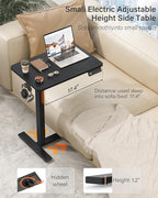 FiCiHi Small Electric Standing Desk - Adjustable Height Bedside Laptop Table with Wheels, Mobile, Rolling Computer Sit Stand Desks, Movable, Home Office, Sofa, Couch Use (24x16,Black)