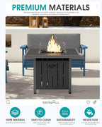 SERWALL Patio Furniture Set with 33” Fire Pit Table, HDPE Outdoor Sectional Sofa Set with Thickened Cushions, Blue Frame with Khaki Cushions