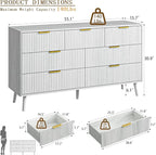 CARPETNAL Fluted 7 Drawer Dresser for Bedroom, 55" Wide Wooden Chest of Drawers with Rounded Corners, Gold Handles, Modern Storage Organizer for Bedroom, Hallway(White)