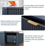 LEYAOYAO 23" Wide Fluted Night Stand with Charging Station, 3 Drawers Large End Table with Storage,Nightstand Wood Bedside Tables, Farmhouse Cabinet Dresser for Bedroom,Closet, Navy Blue