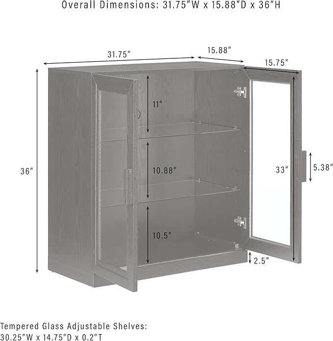 Crosley Furniture Essen Stackable Glass Door Kitchen Pantry Storage Cabinet, Accent Cabinets for Entryway, Black