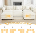 111'' Sectional Cloud Deep Seat Couch, Oversized Chenille U Shaped Sectional Sofa for Living Room Set, Comfy Upholstered Modular 5-Seats Sectional Sofa Couch with 2 Movable Ottoman, Beige