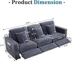 Power Reclining Sectional Sofa, Electric 3 Seat Recliner with 3 Electric Footrest and Adjustable Headrest, Modern Plush Corduroy Fluffy Reclining Sectional with Deep Seat for Living Room-Blue Grey