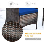 COSTWAY 4PCS Rattan Patio Furniture Set, Outdoor Wicker Rattan Chairs with Coffee Table, Rattan Cushioned Conversation Set for Backyard Balcony Porch Poolside, Navy