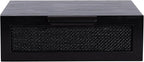 Kate and Laurel Ori Transitional Cane Rattan Floating Side Table with Pull-Out Storage Drawer, 18x13x6, Black