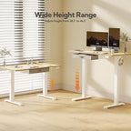 Seang Standing Desk with Drawer, 55" x 24" Height Adjustable Stand Up Desk, 3 Memory Height Settings with Cable Grommets & Storage Hooks, Ideal for Home & Office, Nature