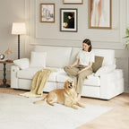 89" Loveseat Sofa, Cloud Foam Couch, 3 Seater Upholstered Midcentury Mondern Love Seat with USB Type C Ports, 4 Pillows and Flip-Open Storage Armrest for Living Room/Small Spaces, Beige