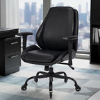 BEWISHOME Home Office Desk Chair, Black Leather Executive Chair with Adjustable Armrests, Computer Chair with Lumbar Support, 360° Swivel Ergonomic Rolling Chair for Adults, Up to 320lbs，BBY02B
