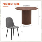 42" Round Dining Table Set for 4 with Storage, 5 Piece Round Dining Table Set with Fabric Chairs, Round Kitchen Table and Chairs for 4 with Thick Wood Top, Roman Column Pedestal, Space-Saving