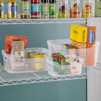 Sterilite 5.25x9.5x13 In Medium Polished Open Scoop Front Storage Bin w/Comfortable Carry Through Handles for Household Organization, Clear (24 Pack)