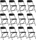 12 Pack Black Plastic Folding Chairs, Portable Party Chairs, Stackable Commercial Seats with Steel Frame for Home Office Wedding Party Indoor Outdoor Events Chairs, 350lbs Capacity