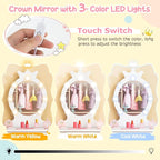 Costzon Kids Vanity, Girls Vanity Set with Mirror and Stool and Lights, Drawer, 2 in 1 Wooden Toddler Makeup Vanity Desk Dressing Table, Kids Vanity Table and Chair Set (White)