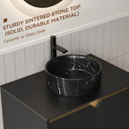 Bathroom Vanity with Sink 30 Inch, Floating Modern Vanity with Vessel Sink, Fluted Bathroom Vanity Cabinet with 2 Doors with Metal Trim, Black Round Sink & Sintered Stone Top, Black