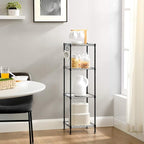 SONGMICS 4-Tier Bathroom Shelf, Storage Rack for Small Space, with 4 PP Shelf Liners, Removable Hook, Extendable Design, Ink Black and Translucent ULGR104B01