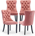 Velvet Upholstered Dining Chairs Set of 4, Modern Style Kitchen Side Chairs with Nailhead Trim and Wood Legs,Metal Pulling Ring for Dining Room Living Room(Pink,Set of 4)
