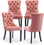 Velvet Upholstered Dining Chairs Set of 4, Modern Style Kitchen Side Chairs with Nailhead Trim and Wood Legs,Metal Pulling Ring for Dining Room Living Room(Pink,Set of 4)
