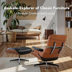 Top Black Grain Leather, Mid Century Chaise Lounge Chair and Ottoman, Leather Accent Chair, Modern Reading Chair, Classic Design, Heavy Duty Base Support for Living Room Lounge Office, Palisander