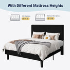 Allewie Full Size Upholstered Bed Frame with Vertical Channel Tufted Headboard, Soft Corduroy Fabric Platform Bed, Strong Wooden Slats Support, Easy Assembly, No Box Spring Needed, Black