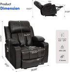 FLEXISPOT XL31-L Power Lift Recliner Chair for Elderly, Electric Lift Chair with Massage & Heat, PU Leather Reclining Sofa with Cup Holders, Side Pockets for Living Room Bedroom(Large Size, Charcoal)