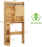 Over The Toilet Storage Cabinet, Farmhouse Rattan Storage Cabinet Over Toilet with Sliding Doors & Toilet Paper Holder Stand, Home Space-Saving Toilet Rack, for Bathroom, Laundry(Rattan Oak).