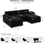 Belffin Large Modular Sectional Sofa with Double Deep Chaise, 104" Corduroy U Shaped Couch with 9" Soft Dual-Layer Seats Cushion Sectional Couches for Living Room, Apartment, Black