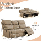 3-Seater Manual Seater Reclining Anti-Scratch 3 Seat Reclining Sofa with Side Pocket and Cupholders Reclining Loveseat Sofa for Living Room Meeting Room Bedroom Office Apartment