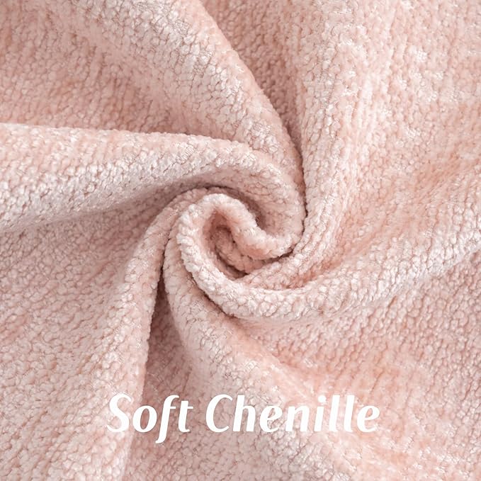 FUTEI Pink Chenille Throw Pillow Covers 22x22 Inch Set of 2,Soft Cozy Bound Edge Design Cushion Case,Home Decor for Couch Bed Living Room