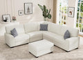 Wanderwell Oversized Modular Sectional Sofa, 6-Seater U Shaped Couches with Movable Ottoman,Corduroy Sectional Couch with Wide and Deep Seats Suitable for Living Room,Bedroom,Apartment (Cream, L-6)
